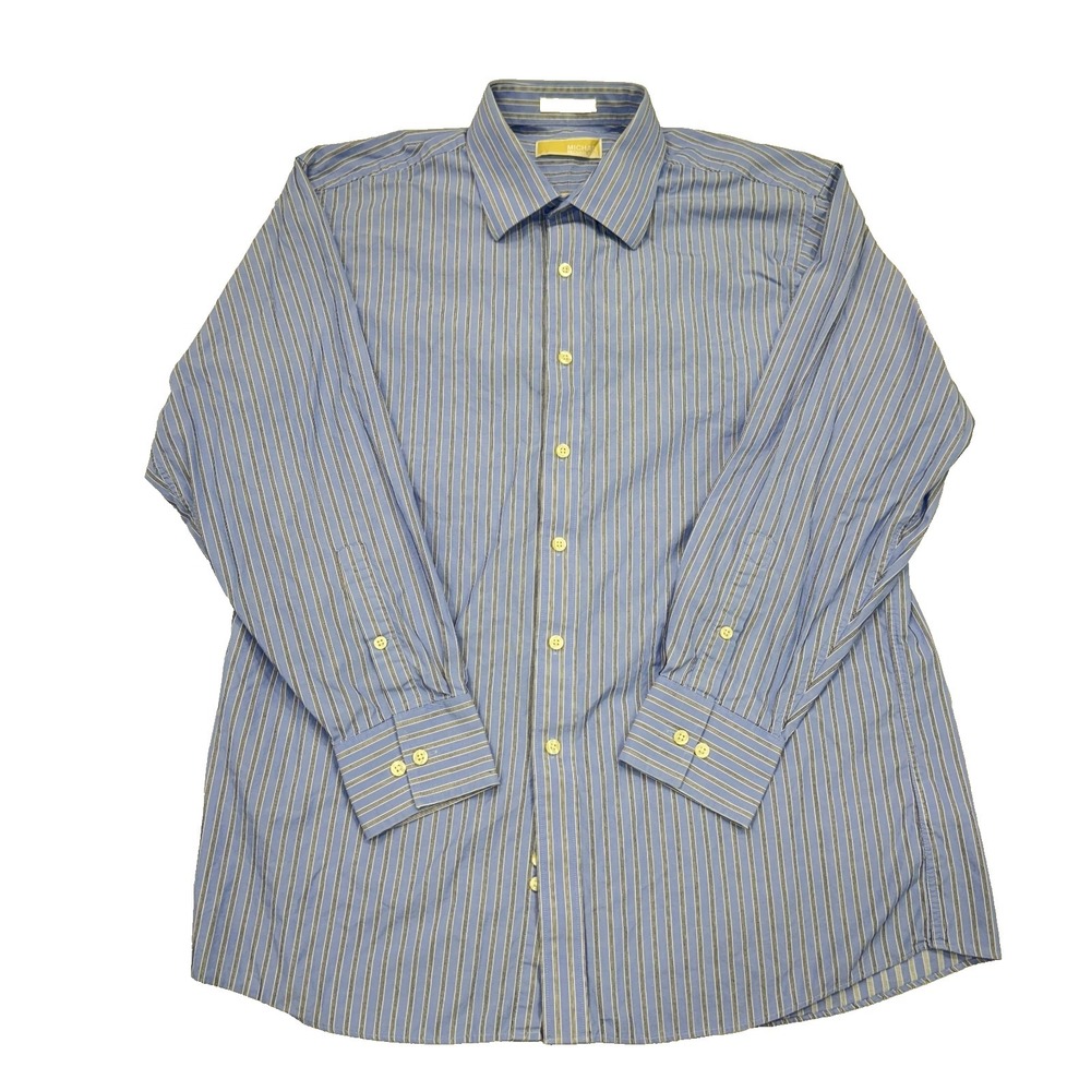 Michael Kors Button‎ Shirt Large L 16.5 32/33 Blue Stripe Cotton Work Dress Mens
